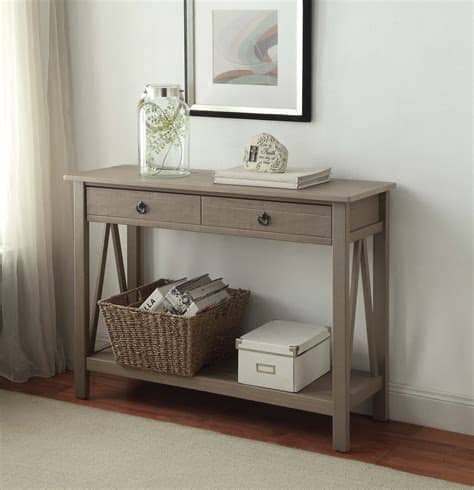Mygift whitewashed wood tabletop decorative mail holder box. Linon Titian Rustic Gray Console Table