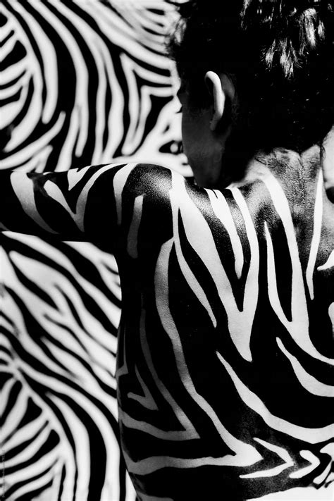 Body Painted Woman Facing A Striped Wall By Beatrix Boros