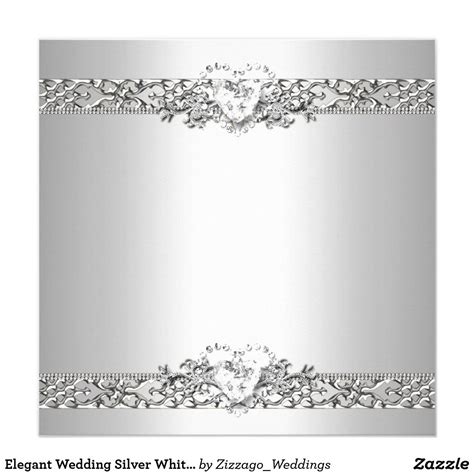 Elegant Wedding Silver White Diamond Heart Card Silver Background