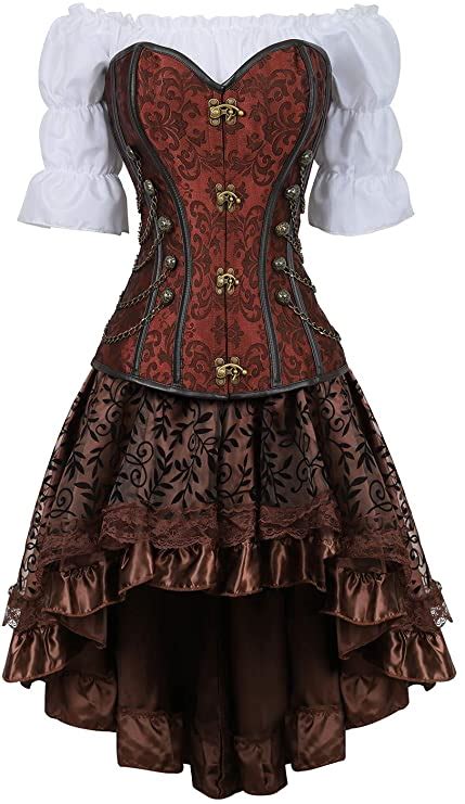 grebrafan steampunk corsets bustiers skirt blouse set 3 piece waist corset outfits for women