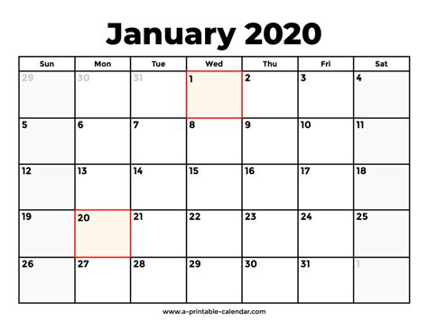 January 2020 Calendar With Holidays A Printable Calendar