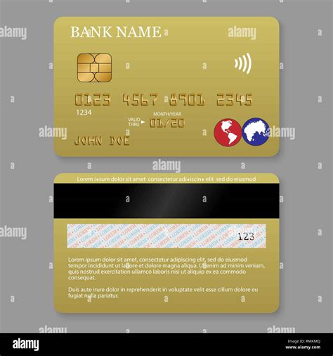 Realistic Detailed Gold Credit Card Front And Back Side Template Stock