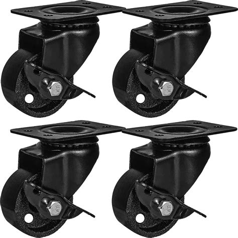 Factorduty 4 All Black Metal Swivel Plate Caster Wheels Wbrake Lock