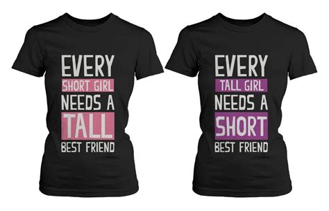 Cute Best Friend Shirts Short And Tall Matching Black Cotton Bff T