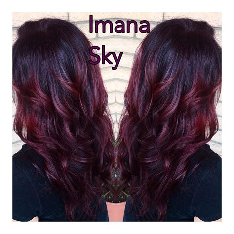 Deep Plum Red Hair At Imana Sky Salon Haircolor Layers Balayage