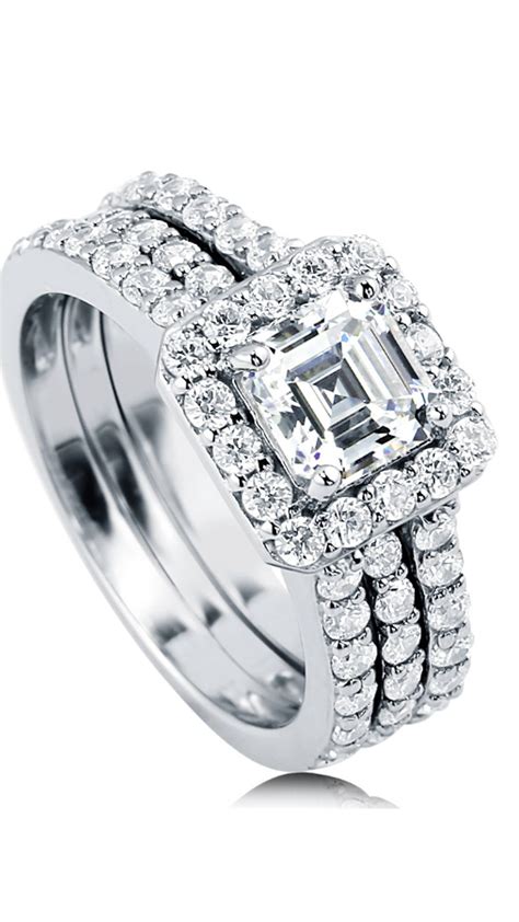 Berricle Rhodium Plated Sterling Silver Cubic Zirconia Cz Halo Engagement Insert Ring Set Size