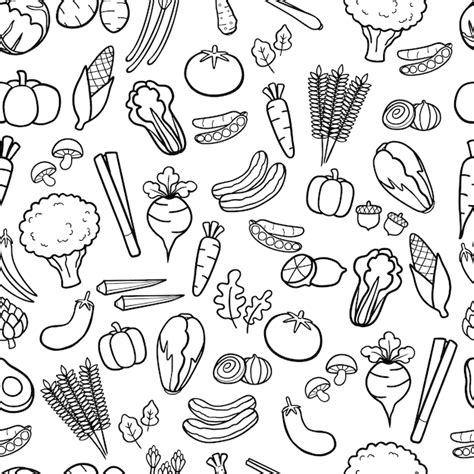 Premium Vector Vegetable In Hand Drawn Doodle Seamless Pattern Background