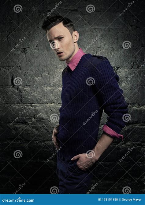 Portrait Of A Handsome Stylish Man Posing In Photostudio Stock Photo