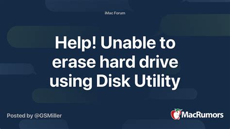 Help Unable To Erase Hard Drive Using Disk Utility Macrumors Forums