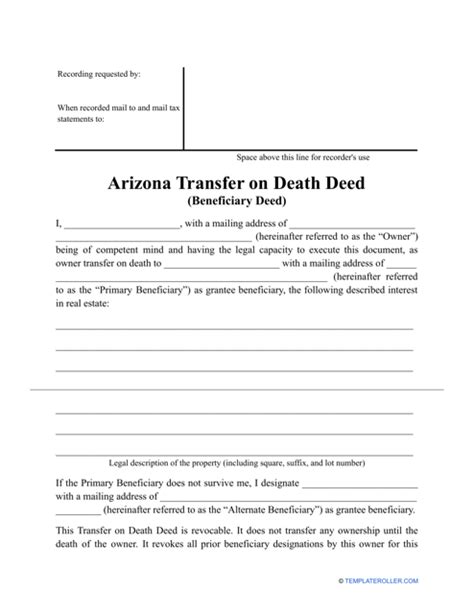 Arizona Transfer On Death Deed Form Fill Out Sign Online And