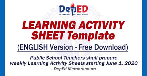 Learning Activity Sheet Sample Template English Deped Click