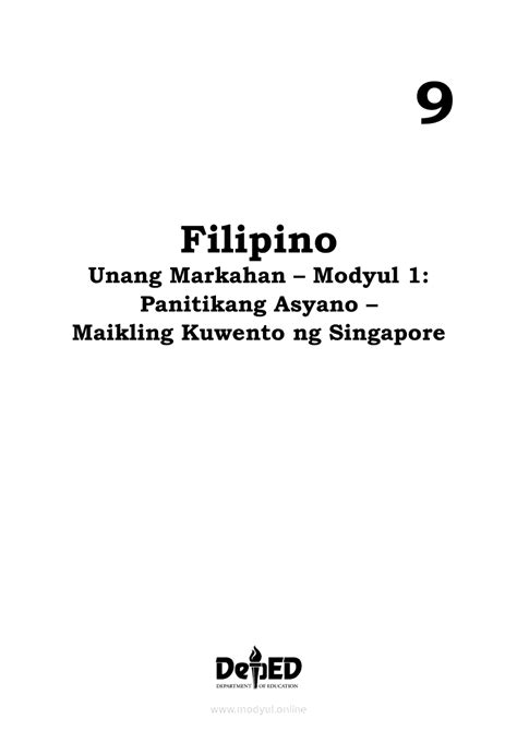Modyul Sa Filipino 9 Unang Markahan Answer Key