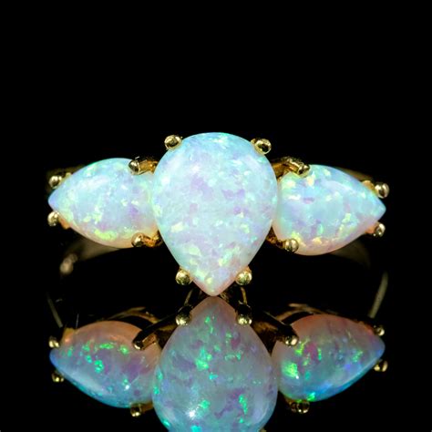 Pear Cut Opal Trilogy Ring Silver 18ct Gold Gilt 35ct Opals Ebay