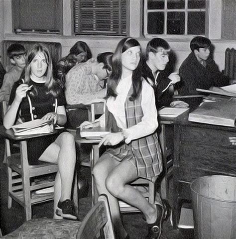 mini skirt in school with male teacher of the 1970s vintage everyday vintage photographs
