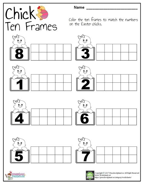 Kindergarten Ten Frame Worksheets