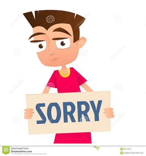 Sad Boy Holding A Sign Sorry Stock Vector Illustration Of Cartoon