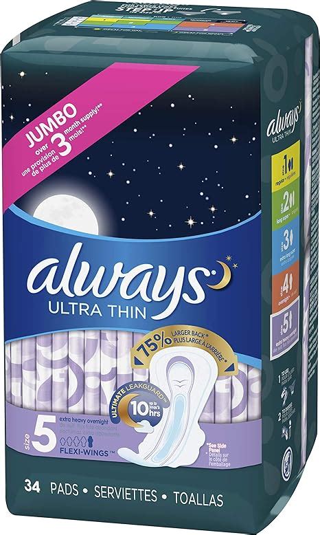 Always Ultra Thin Size 5 Extra Heavy Overnight Pads With Wings
