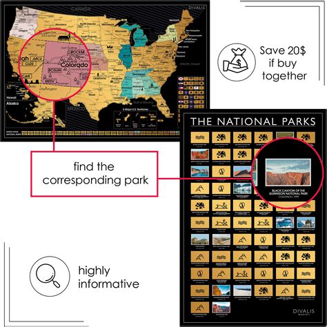 Buy 2 In 1 T Set Scratch Off Us Map And 62 National Parks Poster
