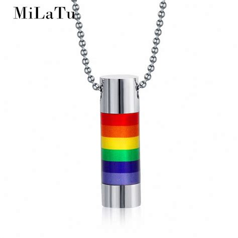 Milatu Geometric Lesbian And Gay Pride Pendant Necklace Stainless Steel Lgbt Necklace Rainbow