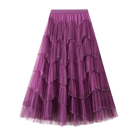 TIGENA Fashion Beading Tiered Maxi Tutu Tulle Skirt For Women New