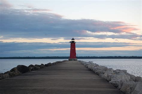 Manistique Lighthouse Water Michigan Sunset Sky Lake Lighthouse