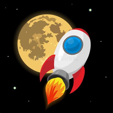 Vector Rocket Against The Moon Stock Vector Illustration Of Stars