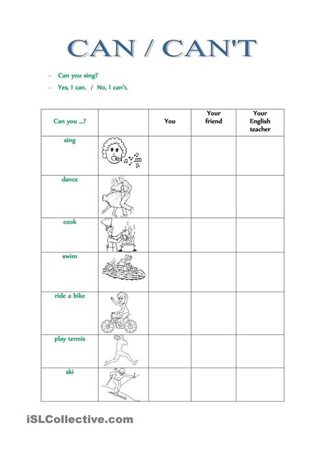Can Cant Esl Worksheets Of The Day Pinterest Printables