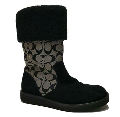 Coach Kally Womens Boots Signature C Black Suede Leather Snow Boots