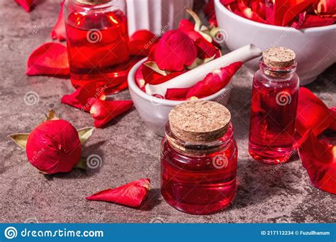 Rosewater With Rose Petals Stock Photo Image Of Food 217112234