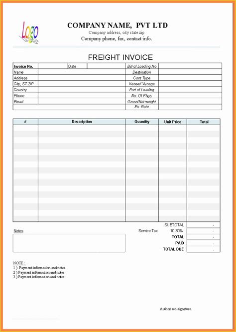 Free Trucking Invoice Template Pdf Word Excel Data Spreadsheet Template