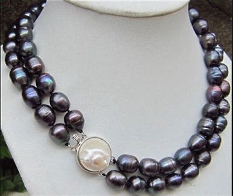 2s Rare Charming 11 13mm Tahitian Black Baroque Pearl Necklace 18 527