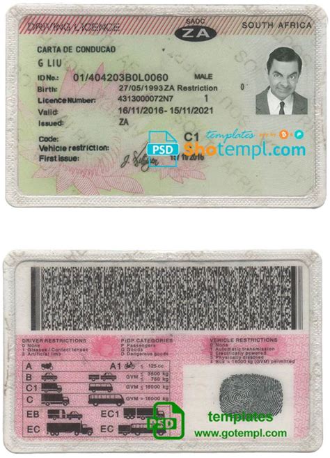 South African Drivers License Template