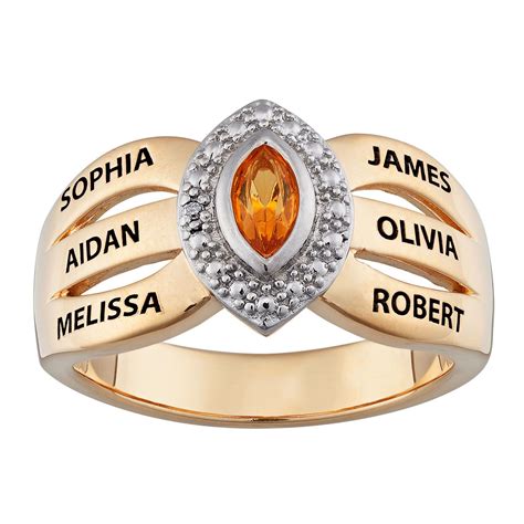 Gold Over Sterling Mothers Marquise Birthstone Name Rings