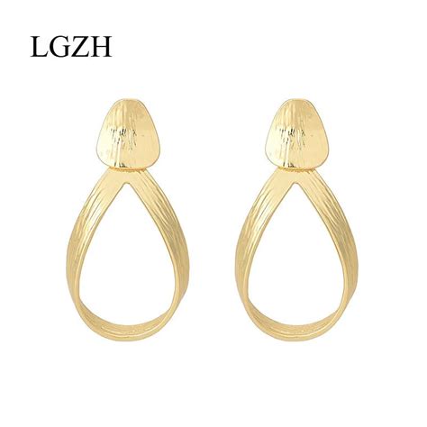 Lgzh Fashion Gold Color Metal Geometry Earrings For Women Hollow Large