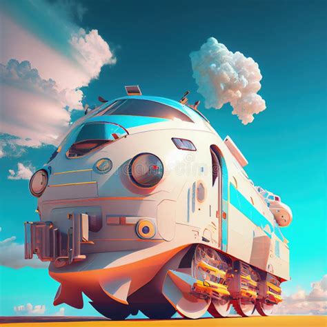 Anime Tren De Transporte Futurista Con Hermoso Fondo Azul Cielo Ai