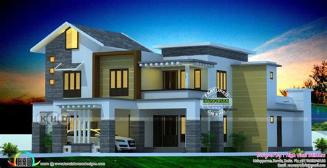 Beautiful 4 Bedroom Modern Mix Roof Home Design Keral