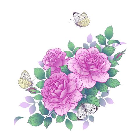 Hand Drawn Flowers Flying Butterfly Stock Illustrations 588 Hand