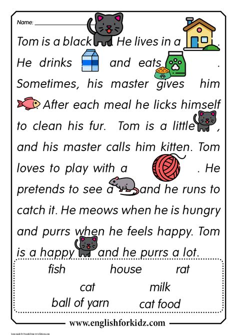 Reading Comprehension Worksheets Thomas The Cat