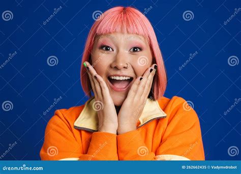 Asian Girl With Pink Hair And Piercing Expressing Surprise At Camera Stock Image Image Of