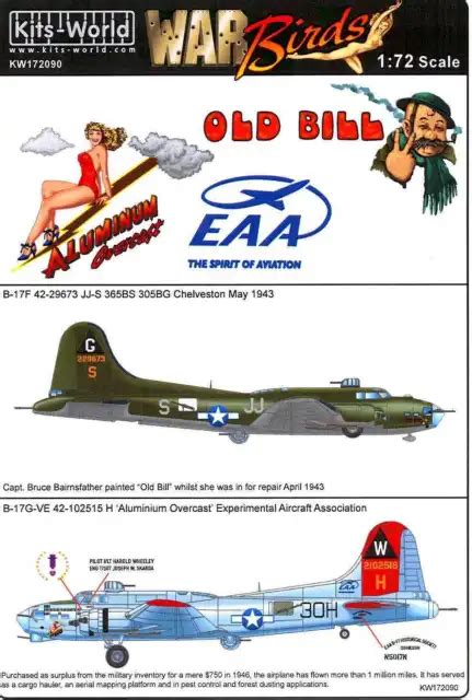 Kits World Decals 172 Boeing B 17 Flying Fortress Aluminum Overcast
