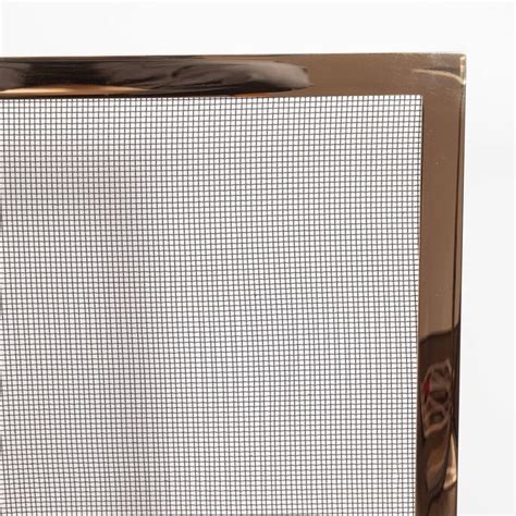 Custom Modernist Fire Screen In Polished Brass With Iron Mesh Grill For