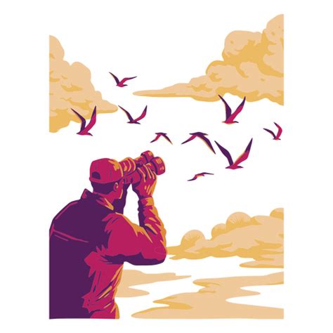 Man Observing Birds With Binoculars
