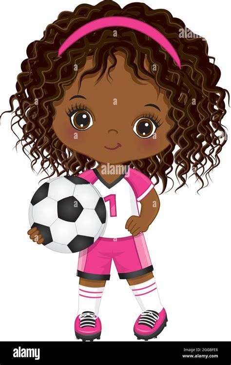 Cute Little Soccer African American Girl Holding Ball Vector Black