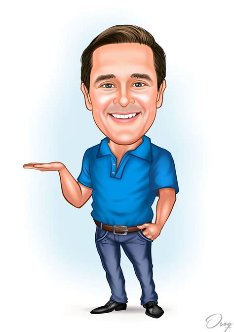 A Cartoon Caricature Of A Man Holding His Hand Out To The Side And Smiling