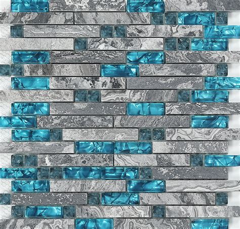 Gray Marble Backsplash Wall Tiles Teal Blue Glass Bathroom Etsy