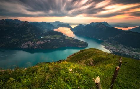Wallpaper Mountains Lake Switzerland Alps Panorama