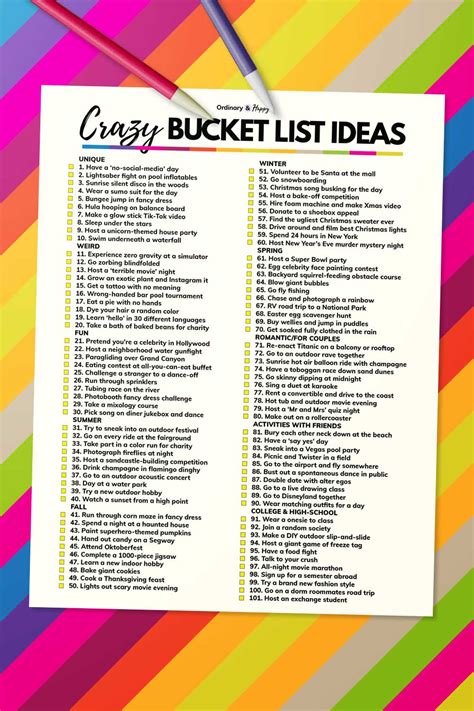100 Crazy Bucket List Ideas Ordinary And Happy
