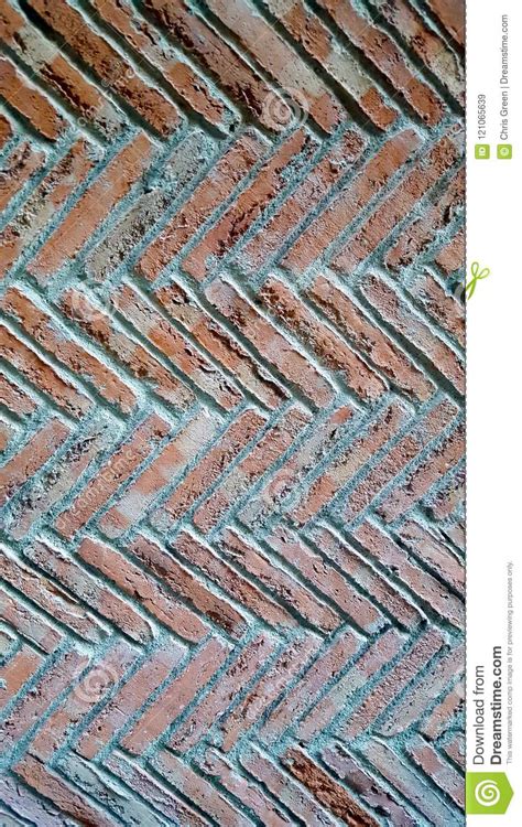Herringbone Brick Pattern Wall With Cement Pointing Multiple Rows Stock Image Image Of