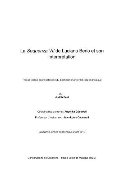 La Sequenza VII de Luciano Berio et son interprétation HEMU
