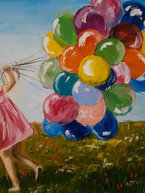 Girl With Balloons Oil Painting Canvas Art Original Art Etsy